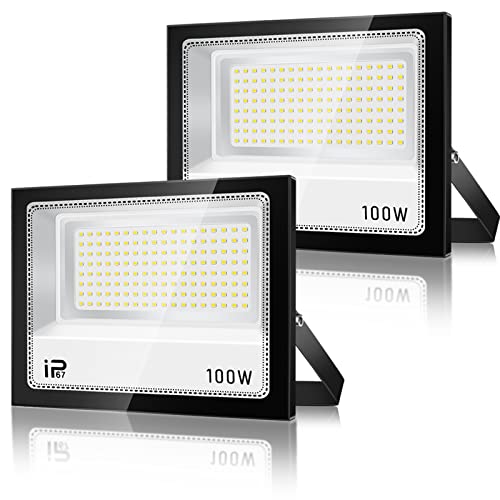 VRFMALIY LED Strahler Außen 100W 2 Stück, IP67 Wasserdicht LED Fluter, 10000LM Außenstrahler Led Scheiwerfer,7000K Kaltweiß Flutlicht Led Außen Aussenstrahler für Auffahrt,Hinterhof,Garten von VRFMALIY