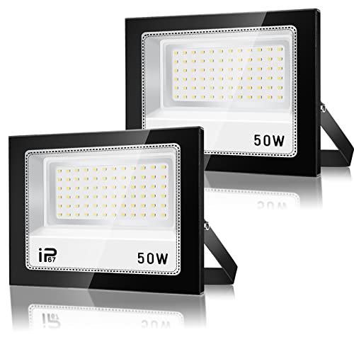 LED Strahler Außen 50W 2 Stück, IP67 Wasserdicht Superhell LED Fluter, 5000LM Außenstrahler Led Scheiwerfer,7000K Kaltweiß Flutlicht Led Außen Aussenstrahler für Auffahrt,Hinterhof,Garten,Werkstatt von VRFMALIY