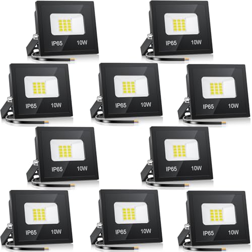 VRTOGTHE 10 Stück 10W LED Strahler Außen, 1000 LM 6500k Kaltweiß Superheller LED Fluter, IP65 Wasserdicht Außenstrahler für Hinterhof, Stufen, Garage, Flur, Garten von VRTOGTHE