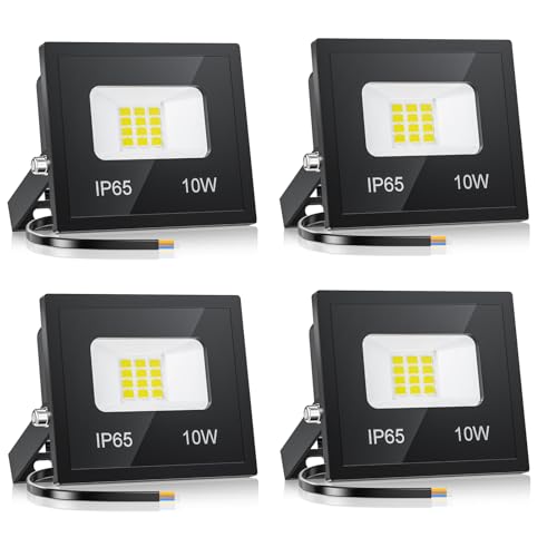 VRTOGTHE 4 Stück 10W LED Strahler Außen, 1000 LM 6500k Kaltweiß Superheller LED Fluter, IP65 Wasserdicht Außenstrahler für Hinterhof, Stufen, Garage, Flur, Garten von VRTOGTHE
