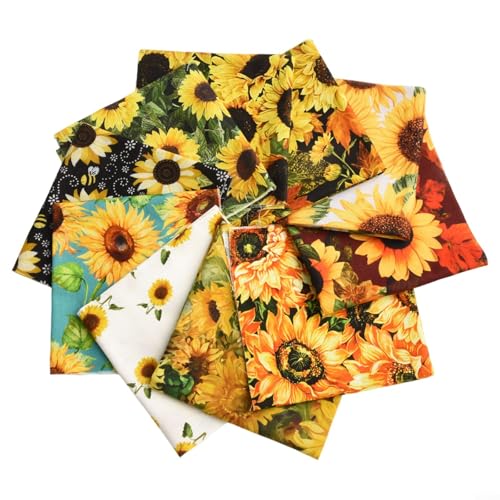 10 Stück reine Baumwolle Sonnenblume bedruckter Stoff mit kleinem Blumen-Design zum Nähen, handgefertigtes Patchwork, Quilten, Basteltaschen, Kissen und Heimdekoration (10 Stück 25 x 25 cm) von VRTYVEYBB