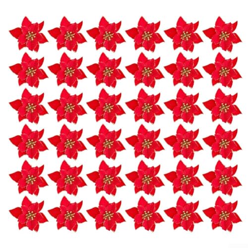 36 künstliche Weihnachtssterne mit Glitzer, entworfen für Weihnachtsbaumschmuck und Partygebrauch (Beflockungsblume A) von VRTYVEYBB