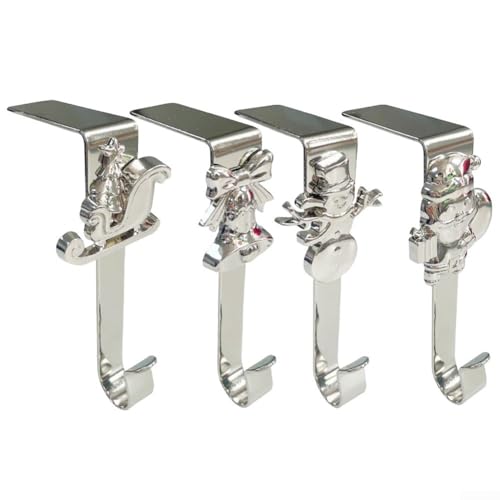 4 Stück Weihnachtsstrumpfhalter mit saisonalem Design für Kamin, Kaminsims, hängende Strümpfe und Ornamente (Silber) von VRTYVEYBB