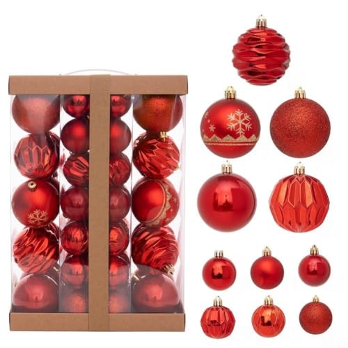 48-teiliges wiederverwendbares, galvanisiertes Weihnachtskugel-Ornament-Set mit Aufhängelöchern für Urlaubsdekorationen an Bäumen, Girlanden und Kränzen im privaten oder gewerblichen Gebrauch (rot) 48-teiliges wiederverwendbares, galvanisiertes Weihnachtskugel-Ornament-Set mit Aufhängelöchern für Urlaubsdekorationen an Bäumen, Girlanden und Kränzen im privaten oder gewerblichen Gebrauch (rot) von VRTYVEYBB