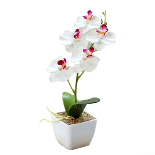 5 Köpfe Phalaenopsis Kunstblumenarrangement im Topf für stilvolle Heimdekoration (weiß) von VRTYVEYBB