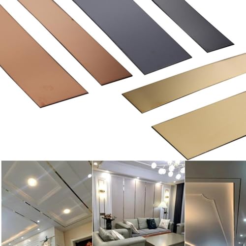 5 m Edelstahl-Spiegel-Metallstreifen für Wanddekoration und Zierleisten mit starker Rückseite und 1 mm Dicke (Roségold 20 mm) von VRTYVEYBB