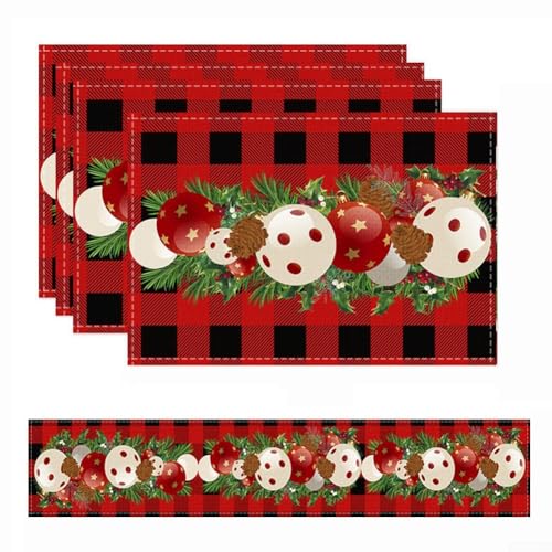 5-teiliges Leinen-Tischläufer-Set und passende Tischsets aus hitzebeständigem Flachsmaterial für den Urlaub und den täglichen Tisch (B) von VRTYVEYBB