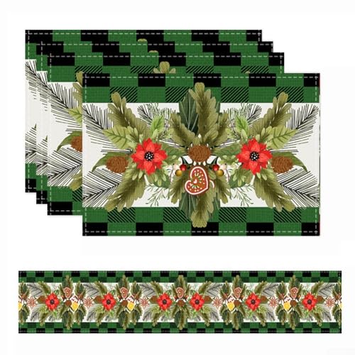 5-teiliges Leinen-Tischläufer-Set und passende Tischsets aus hitzebeständigem Flachsmaterial für den Urlaub und den täglichen Tisch (D) von VRTYVEYBB