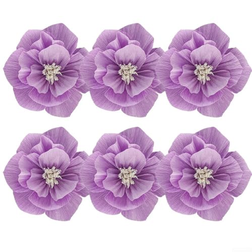 6 Stück Krepppapier Blumen 3D handgefertigte künstliche Blumen Dekoration für Hochzeiten, Zuhause, Partys und Geschäfte Displays (Hallow Purple) von VRTYVEYBB