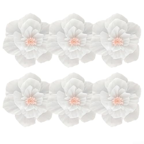 6 Stück Krepppapier Blumen 3D handgefertigte künstliche Blumen Dekoration für Hochzeiten, Zuhause, Partys und Geschäfte Displays (weiß rosa) von VRTYVEYBB