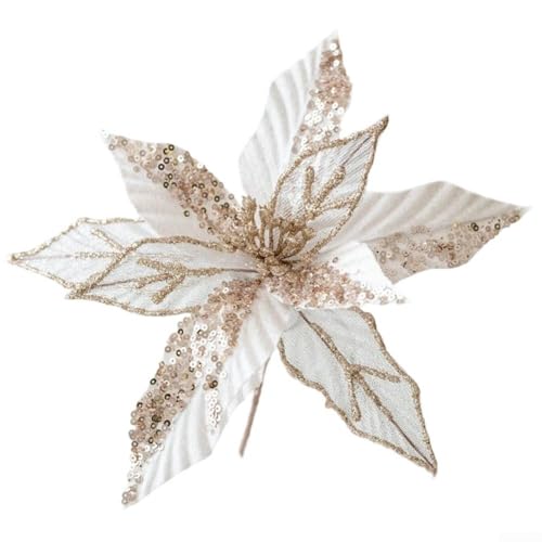 6 Stück glitzernde Weihnachtsstern-Ornamente für Baum- und Urlaubsdekorationen mit Stangen für sichere Platzierung auf Kränzen und Girlanden (hellgold) von VRTYVEYBB