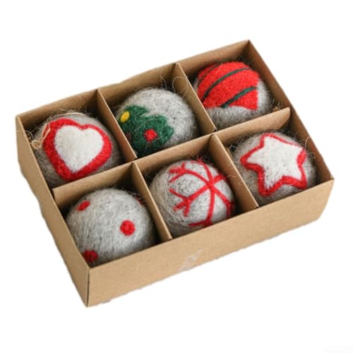6-teiliges Wollfilz-Weihnachtskugel-Set mit Schnur zum Aufhängen für Weihnachtsbaumschmuck für Feiertagsparty-Dekorationen, geeignet für Hochzeiten und Geburtstage (B) von VRTYVEYBB