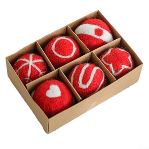 6-teiliges Wollfilz-Weihnachtskugel-Set mit Schnur zum Aufhängen für Weihnachtsbaumschmuck für Feiertagsparty-Dekorationen, geeignet für Hochzeiten und Geburtstage (E) von VRTYVEYBB