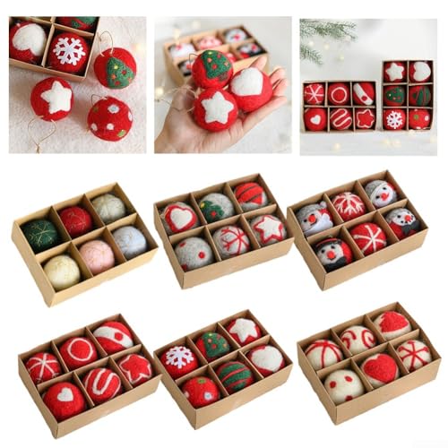 6-teiliges Wollfilz-Weihnachtskugel-Set mit Schnur zum Aufhängen für Weihnachtsbaumschmuck für Feiertagsparty-Dekorationen, geeignet für Hochzeiten und Geburtstage (F) von VRTYVEYBB