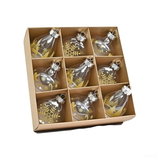 9-teiliges Weihnachtskugel-Ornament-Set für Weihnachtsbaum und Urlaubsdekoration mit stabilem Kunststoffmaterial für lange Lebensdauer (Gold) von VRTYVEYBB