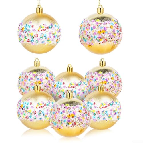 9-teiliges Weihnachtsschmuck-Set mit roten Glitzerkugeln und Schleifen-Dekorationen, Kunststoff mit Schnur zum Aufhängen, geeignet für Bäume und Heimdekoration (3) von VRTYVEYBB