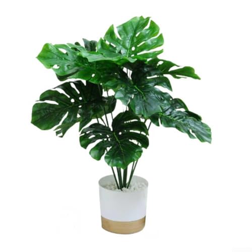 Dekoratives Set mit 2 künstlichen tropischen Pflanzen in weißen Blumentöpfen für Büro und Zuhause, mit detaillierten Friedenslilien und Monstera-Designs, die keine Pflege erfordern von VRTYVEYBB