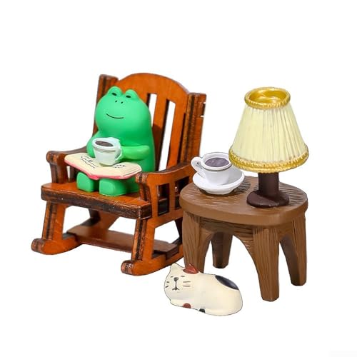 Einzigartige Mini-Frosch-Schaukelstuhl-Dekoration für Zuhause und Büro, skurrile PVC- und Holzornamente (F) von VRTYVEYBB