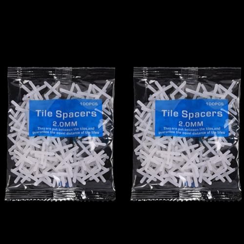 Fliesen-Abstandshalter-Kreuz-Clips, 200 Stück, mit Fliesen-Nivelliersystem für Boden- und Wandmontage, unterstützt gleichmäßigen Fliesenabstand und stromlinienförmigen Arbeitsablauf (2,0 mm) von VRTYVEYBB