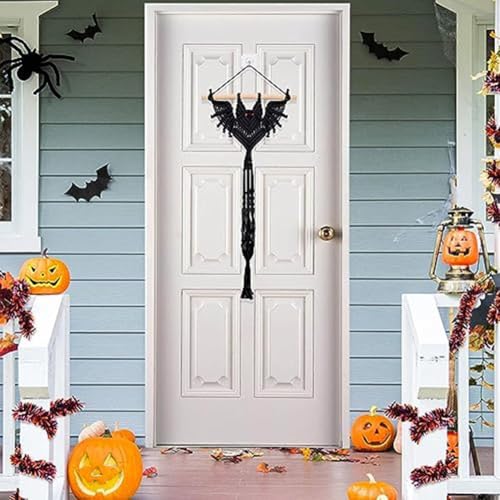Handgewebter Makramee-Fledermaus-Wandteppich für kreative Wanddekoration, geeignet für Halloween-Veranstaltungen (Dies ist die Figur schwarz lang) von VRTYVEYBB