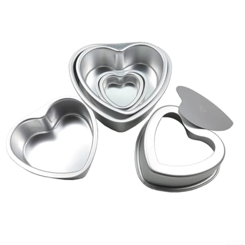 Herz-Kuchenform-Set aus Aluminium, 3 Größen mit abnehmbarem Boden für einfaches Herausnehmen des Kuchens, ideal für jede Feier (3,4,5 cm abnehmbar) von VRTYVEYBB