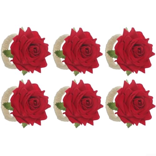 Künstliche Blumen Serviettenringe 6 Stück für Valentinstag und Hochzeit Tischarrangements (rot) von VRTYVEYBB