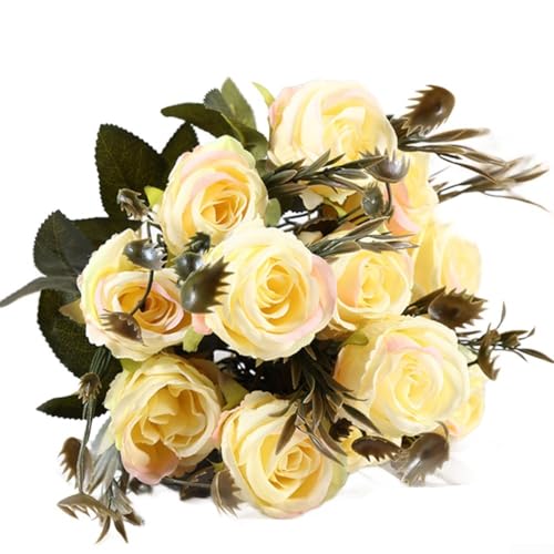 Künstlicher Rosenstrauß mit 6 Köpfen, realistisch, für Hochzeiten, Partys und Heimdekor-Aufwertungen (gelb) von VRTYVEYBB