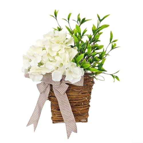 Lebendiger Rattan-Blumenkorb verziert mit Seidenblumen, verleiht Ihrer Heimdekoration für alle Anlässe eine bunte Note (weiße Blume) von VRTYVEYBB