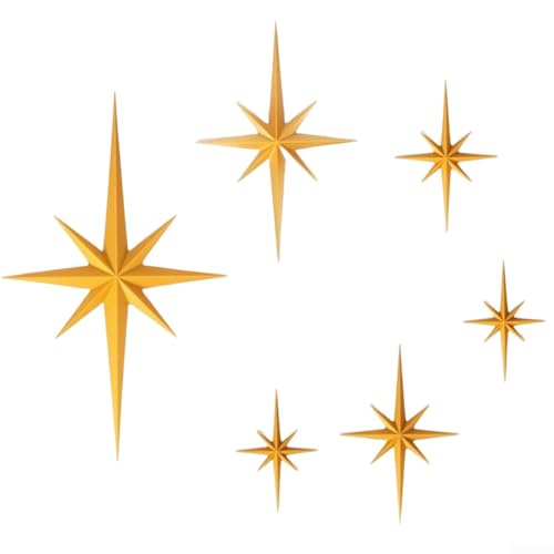 Moderne Dekoration 3D-Stern-Wand-Skulptur-Kollektion mit sechs einzigartigen Retro-Sternen für stilvolle Raumdekoration (Gold) von VRTYVEYBB