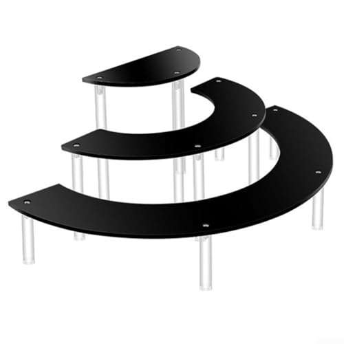 Moderner Tortenständer aus Acryl, 3 Etagen, Halbmond-Design, zum Organisieren von Desserts und Sammlerstücken, Schwarz von VRTYVEYBB