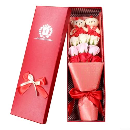 Niedliche 9 Rosen-Seifenblumen mit bezauberndem Bären-Design, ideal zum Ausdruck von Zuneigung am Frauentag oder Jubiläen (rot) von VRTYVEYBB