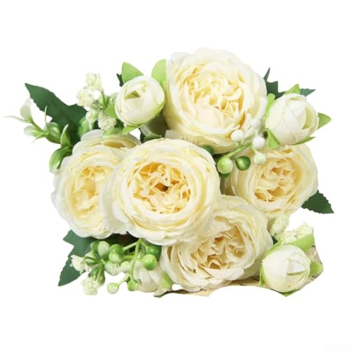 Pfingstrosenstrauß aus Seide, 5 Stück, für Hochzeiten, Partys und Heimdekoration, lebensechte künstliche Blumen für Tischdekoration und Blumen-Styling (gelb) von VRTYVEYBB