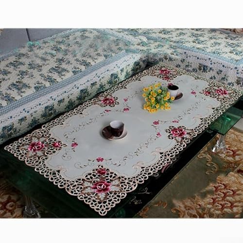 Rechteckige Tischdecke mit rustikaler Blumenstickerei für besondere Anlässe (85 x 150 cm) von VRTYVEYBB