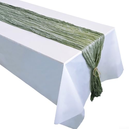 Romantischer Tischläufer aus Gaze, für elegante Feiern, perfekt für Hochzeiten, Partys und besondere Anlässe (Grasgrün) von VRTYVEYBB