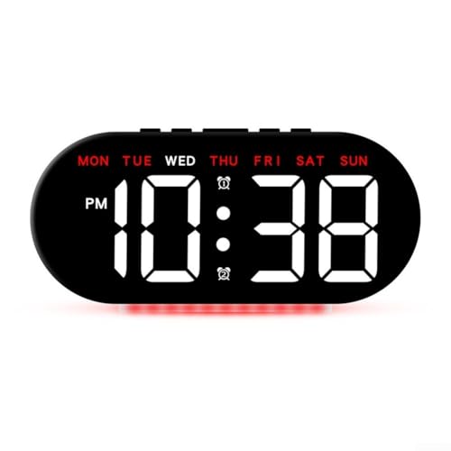 Schicker LED-Wecker mit USB-Ladefunktion und Multifunktionsmerkmalen für moderne Schlafzimmer (B-Rot) von VRTYVEYBB
