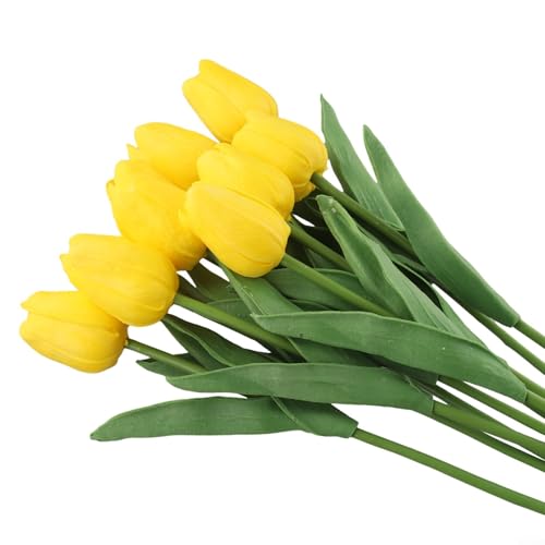 Set mit 10 künstlichen Tulpen für Hochzeit und Zuhause, Wohnzimmer, Blumendekoration (33 cm, gelb) von VRTYVEYBB