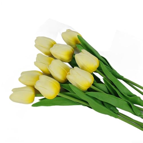 Set mit 10 künstlichen Tulpen für Hochzeit und Zuhause, Wohnzimmer, Blumendekoration (33 cm, hellgelb) von VRTYVEYBB