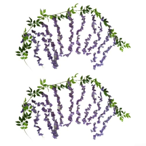 Set mit 2 künstlichen Glyzinien-Ranken, perfekt für die Verschönerung für Hochzeit und Wohnkultur mit einem lebensechten Aussehen und flexiblem Design für einfache Anordnung (hellviolett) von VRTYVEYBB