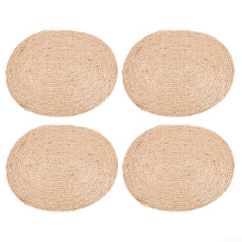 Set mit 4 ovalen gewebten Tischsets mit hitzebeständigem Untersetzer, hergestellt aus handgefertigten Grasmaterialien für Küche, Zuhause und Partytisch von VRTYVEYBB