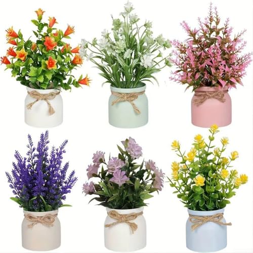 Set mit 6 bunten künstlichen Blumen für Wohnzimmer und Büro (6 Töpfe - 3) von VRTYVEYBB