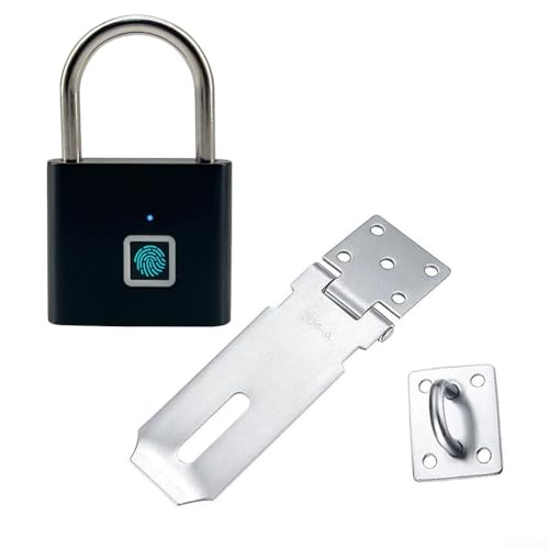 Smart Locking Solution Fingerabdruck-Vorhängeschloss kombiniert mit starkem Edelstahl-Türriegel für erhöhte Sicherheit (schwarz) von VRTYVEYBB