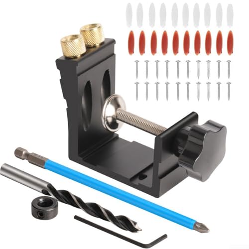 Taschenlochvorrichtung mit Metallbohrführung und verstellbarem Positionierer für präzises 15-Grad-Winkel, Taschenlochbohrung und Schraubtischerei (schwarz) von VRTYVEYBB