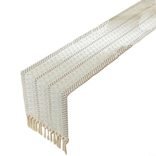 Tischläufer aus Baumwolle und Hanf für Esszimmer und Dekoration, verleiht jedem gedeckten Tisch Charme (weiß, 30 x 180 cm) von VRTYVEYBB