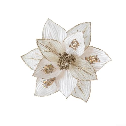 Urlaubsdekoration Magnolienblumen mit Glitzer, flexible künstliche Stiele für Weihnachtsbäume, Kränze, Girlanden und Party-Dekorationen (weiß) von VRTYVEYBB