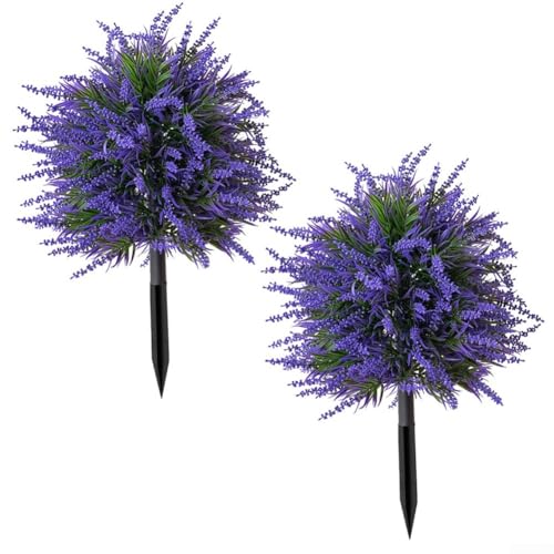 VRTYVEYBB Künstliche Lavendel-Kugeln mit Erdspieß, künstliche dekorative Pflanzen für Garten, Hochzeitsstrauß und Terrassendekoration, 2 Stück (lebensechtes Design) von VRTYVEYBB