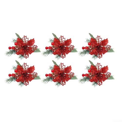 Weihnachtliche handgefertigte Serviettenringe mit rotem Kiefernnadel-Design, Kunststoffschnallen für Feiertagstisch-Präsentation und Abendessen, 6 Stück Weihnachtliche handgefertigte Serviettenringe mit rotem Kiefernnadel-Design, Kunststoffschnallen für Feiertagstisch-Präsentation und Abendessen, 6 Stück von VRTYVEYBB