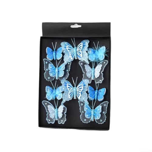 Weihnachtsbaumschmuck, Set mit 10 hohlen Schmetterlings-Designs mit Glitzer, für Urlaub und saisonale Dekoration (blau) von VRTYVEYBB