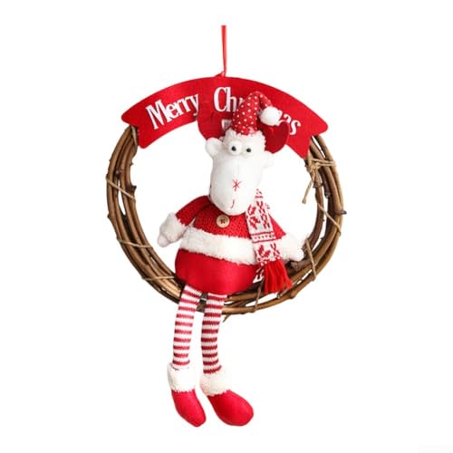 Weihnachtskranz zum Aufhängen mit Weihnachtsmann und Elchpuppen, um die festliche Atmosphäre drinnen und draußen zu verbessern (Elch) von VRTYVEYBB