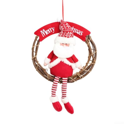 Weihnachtskranz zum Aufhängen mit Weihnachtsmann und Elchpuppen, um die festliche Atmosphäre drinnen und draußen zu verbessern (Weihnachtsmann) von VRTYVEYBB