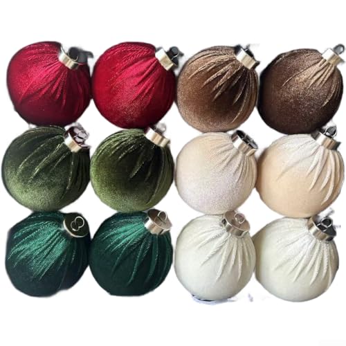 Weihnachtskugel-Ornament-Set, 12 Stück, 8 cm Durchmesser, mit Stoffstruktur und Schleifen-Akzenten für Urlaubsdekorationen (B) von VRTYVEYBB